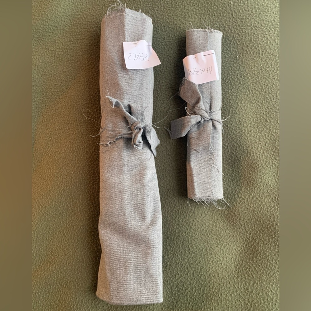 Lot of 2 gray fabric remnants. Believed to be stretch knit. 27”x52” & 8 1/2”x44”